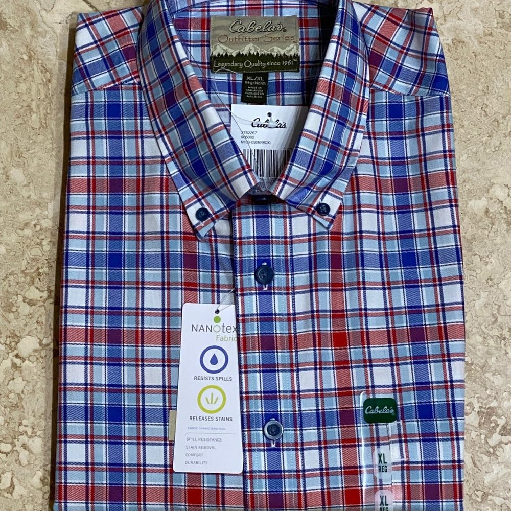 Cabelas wrinkle-free blue/red plaid SS XL